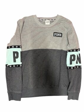 PINK Victoria’s Secret Gray Mint Colorblock Sweatshirt Size Small
